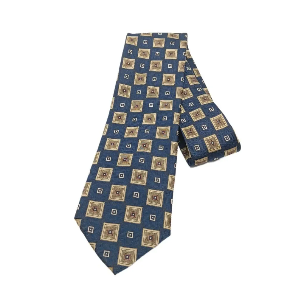Harve Benard Tie Mens 59” Navy Blue Taupe Geometric Benard Holtzman Classic New